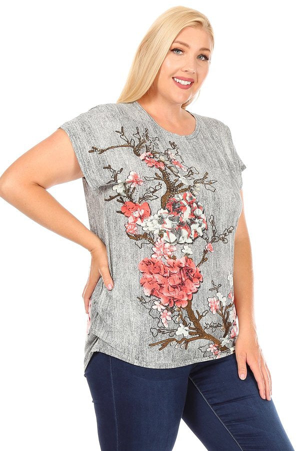 Grey Floral Top Plus