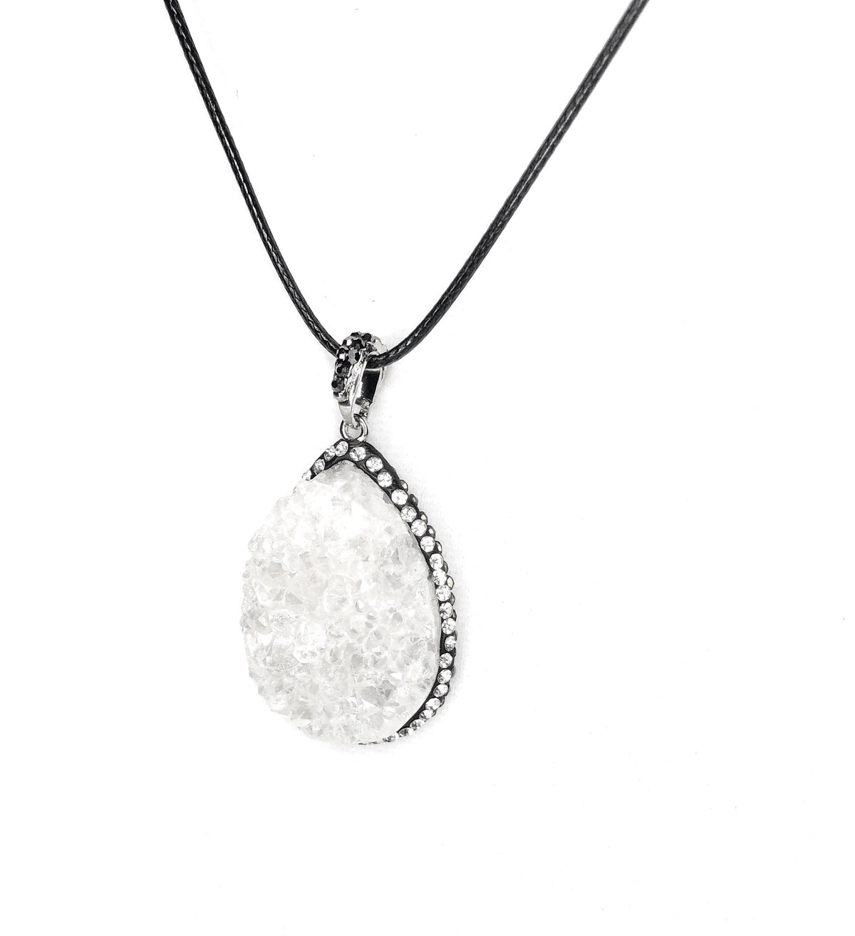 White Druzy Crystal Pendant Necklace