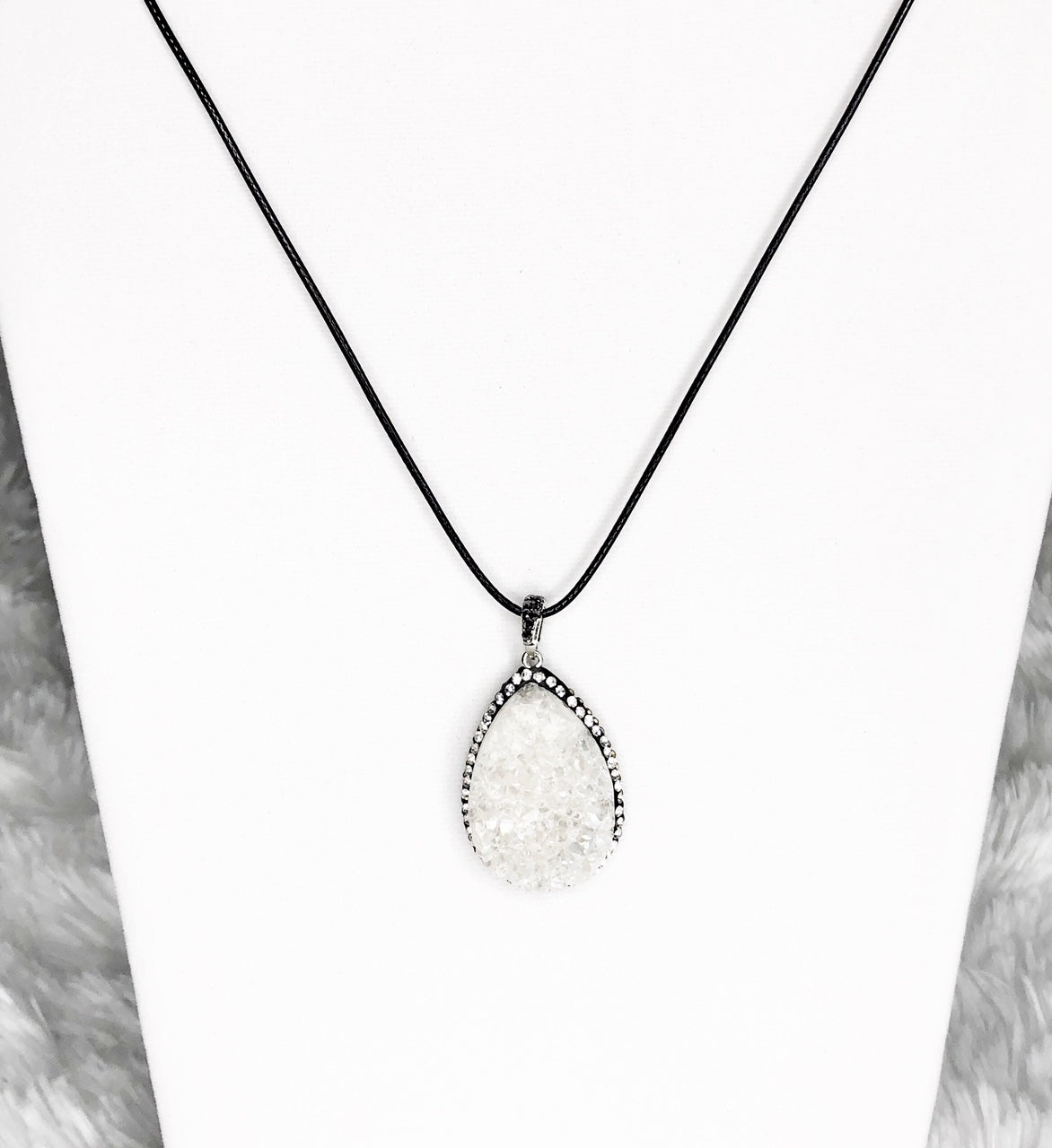 White Druzy Crystal Pendant Necklace