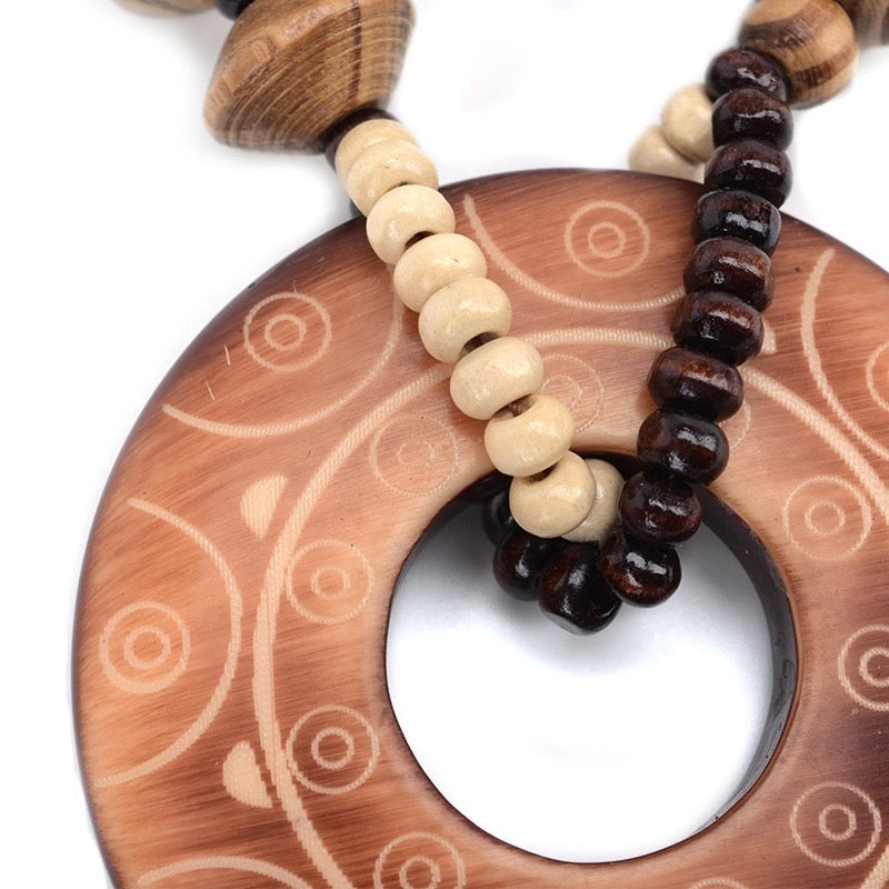 Boho Wooden Bead Circle Necklace