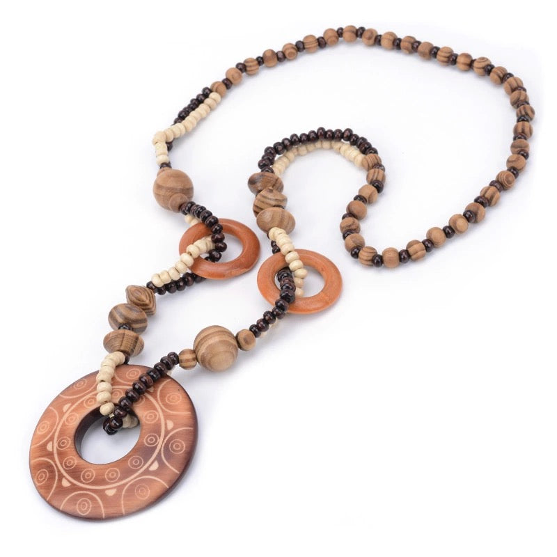Boho Wooden Bead Circle Necklace