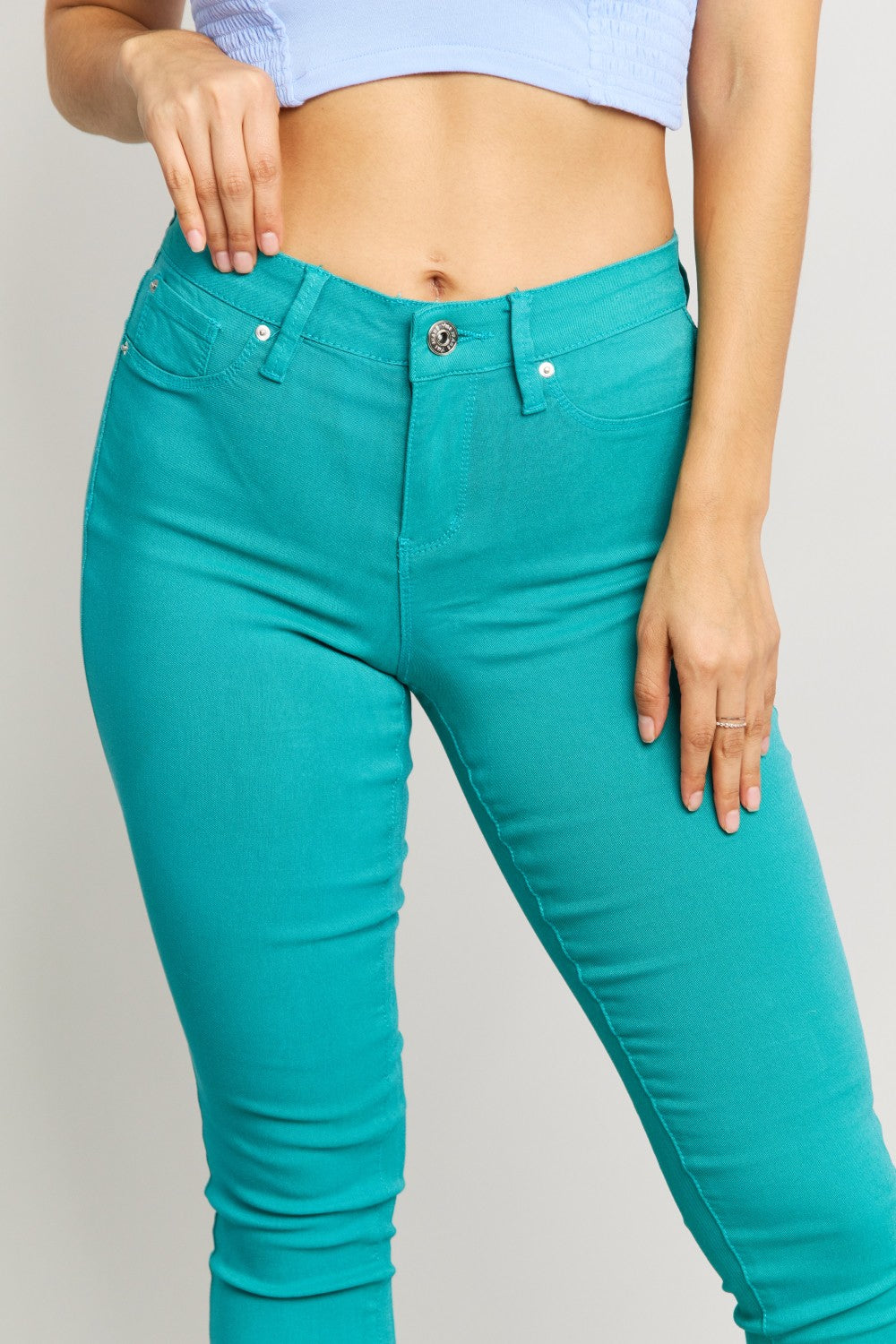 Kate Hyper-Stretch Mid-Rise Skinny Jeans in Sea Green