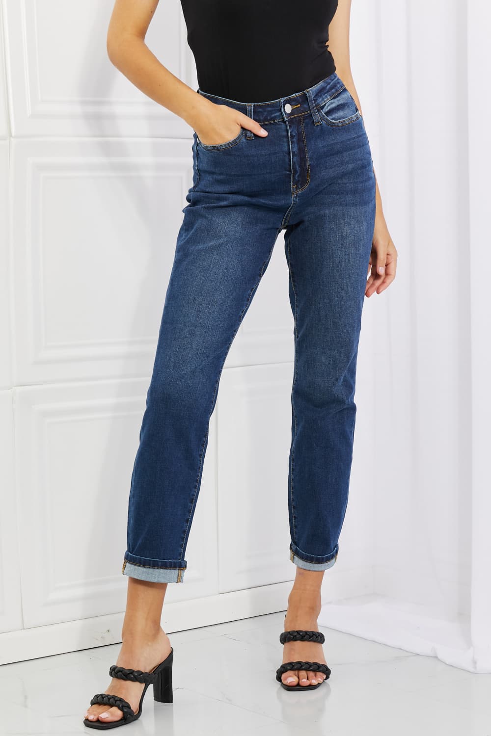 Judy Blue Boyfriend Fit Jeans Style #: 88608 NON-Distressed No Holes No rips No tears Solid Dark Denim Stretchy Jeans Judy Blue Comfortable  Jeans