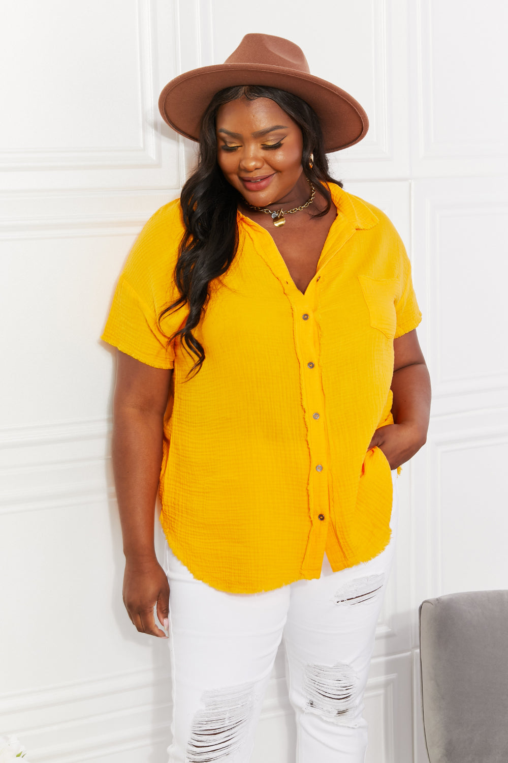 Cool Cotton Gauze Top in Mustard