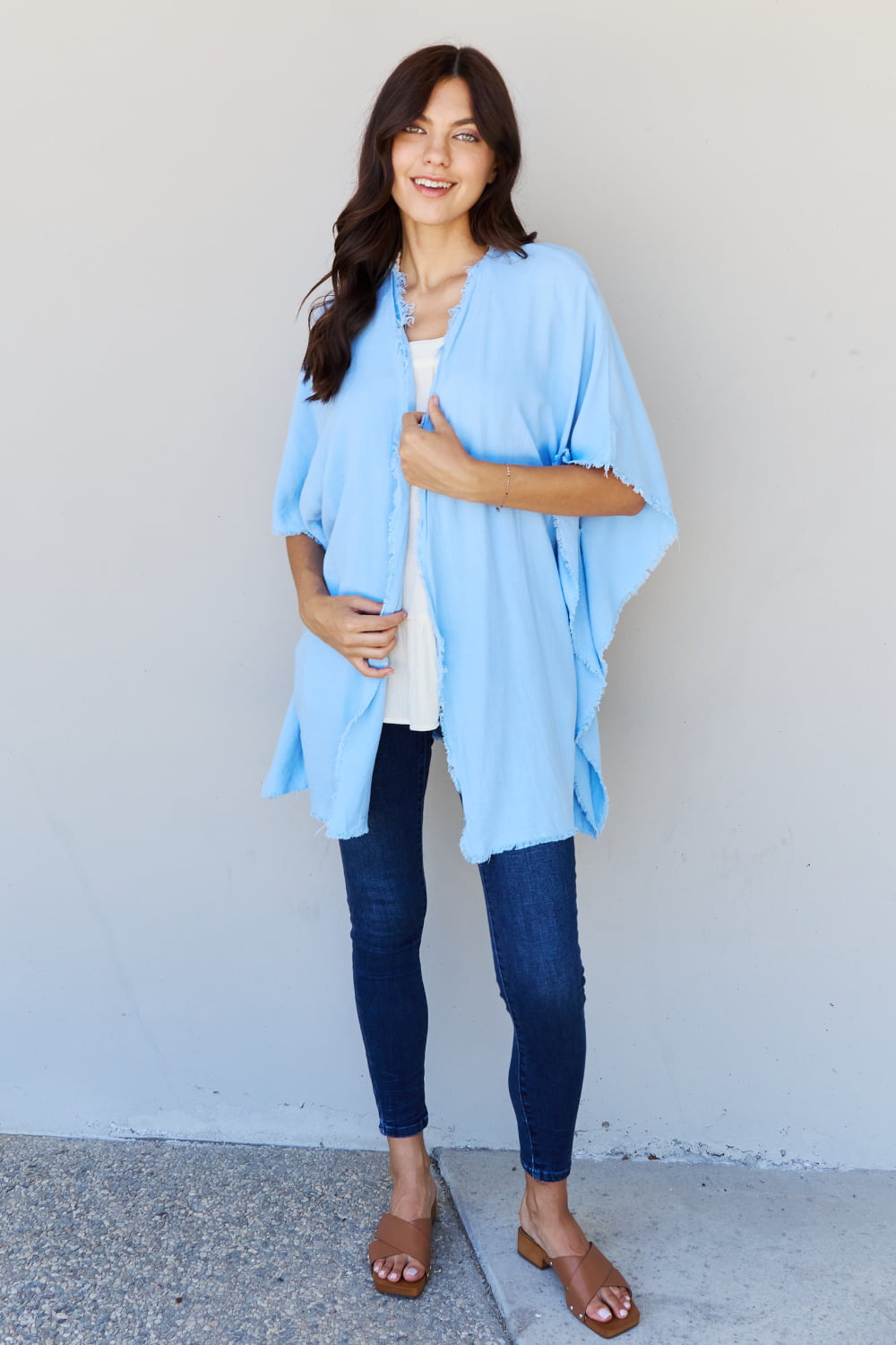 Summer is Calling Wash Gauze Open Front Kimono in Pastel Blue