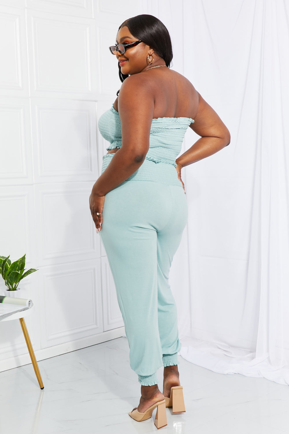 Stephanie Smocked Tube Top & Joggers Set in Green