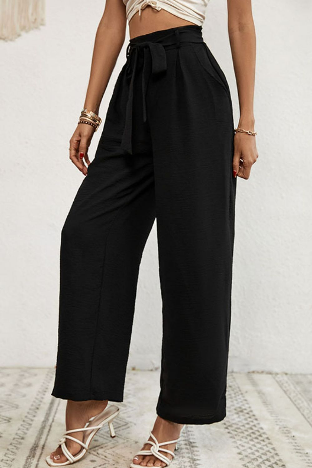 Polly Pleated Wide Leg Pants with Pockets