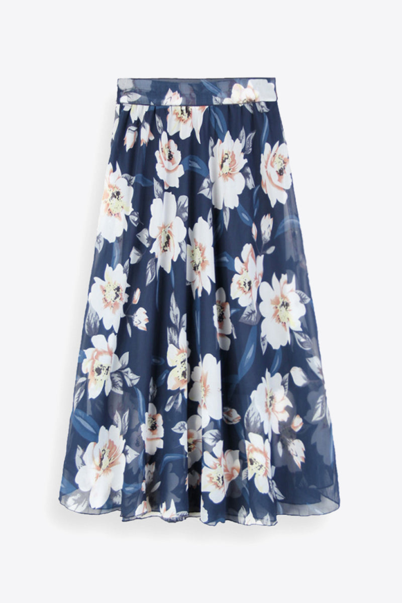 Womens Misses Finding My Way Floral Midi Skirt Lined Chiffon Material True to Size | available in 3 colors: Blush Pink, Navy Blue, Black | office, church, sunday attire dressy and casual look