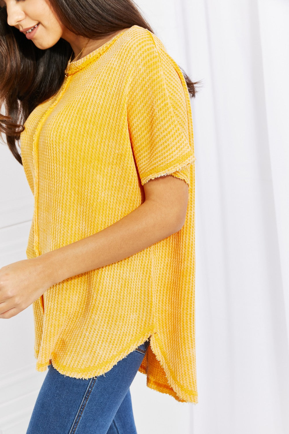 Willow Cotton Waffle Knit Top in Yellow Gold