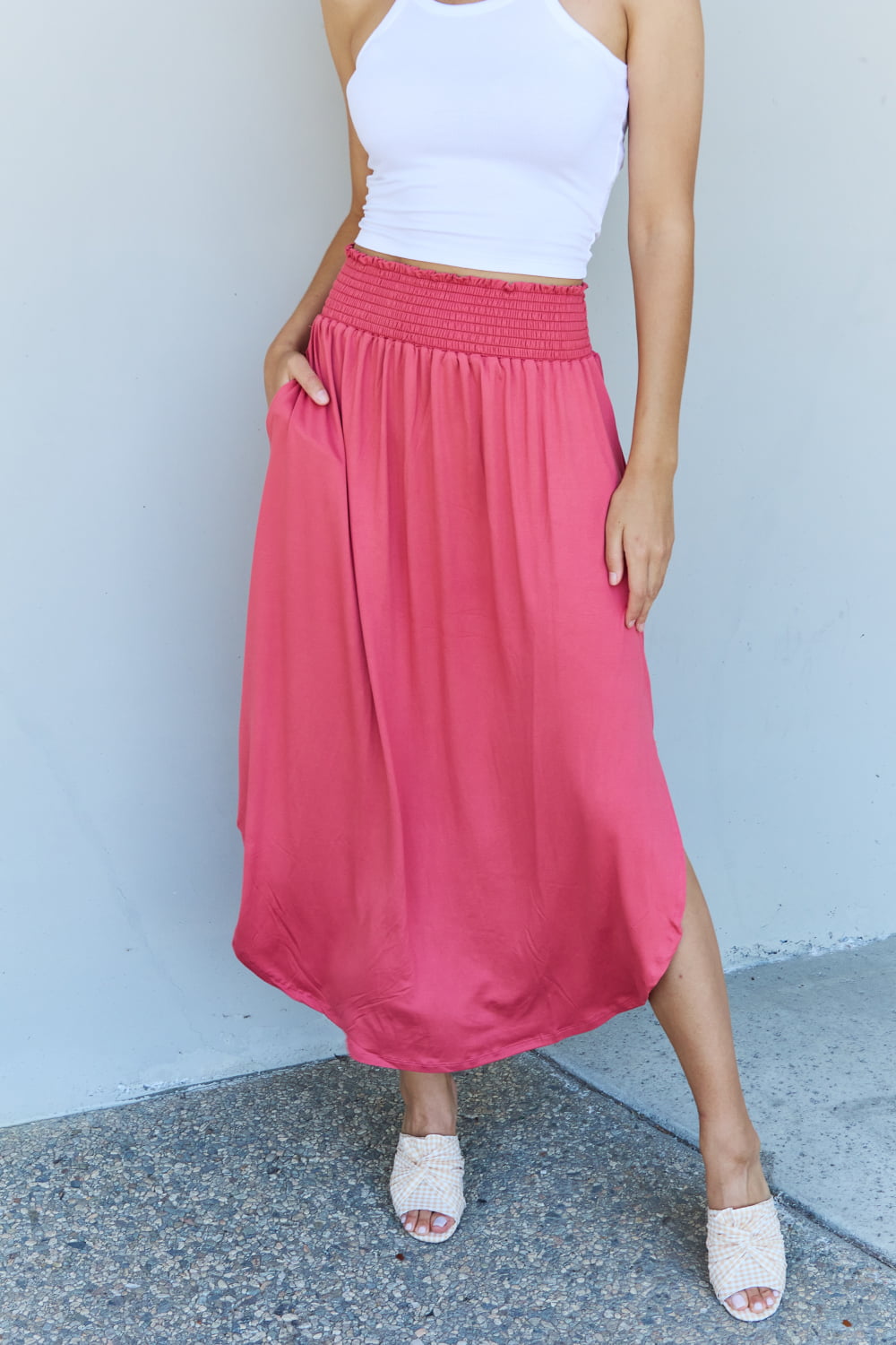 Comfort Princess Scoop Hem Maxi Skirt in Hot Pink