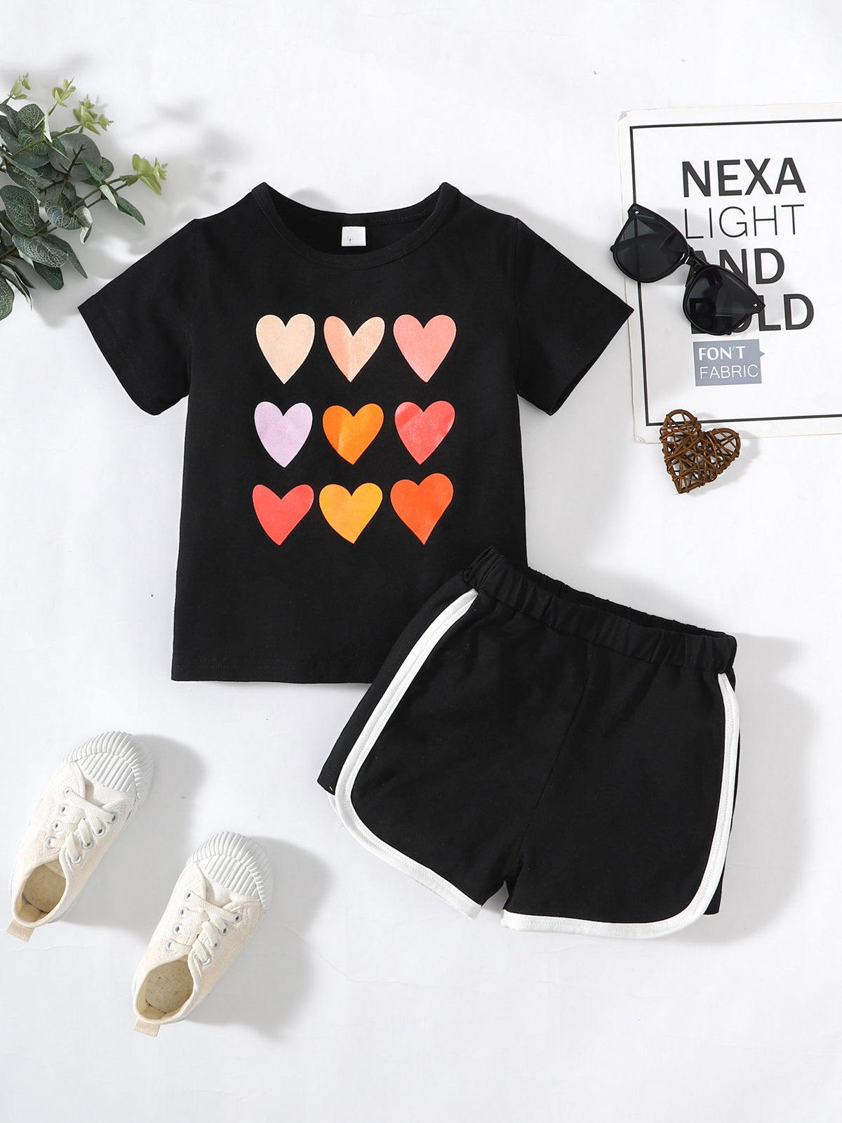 Kids Hold my Heart T-Shirt and Side Stripe Shorts Set