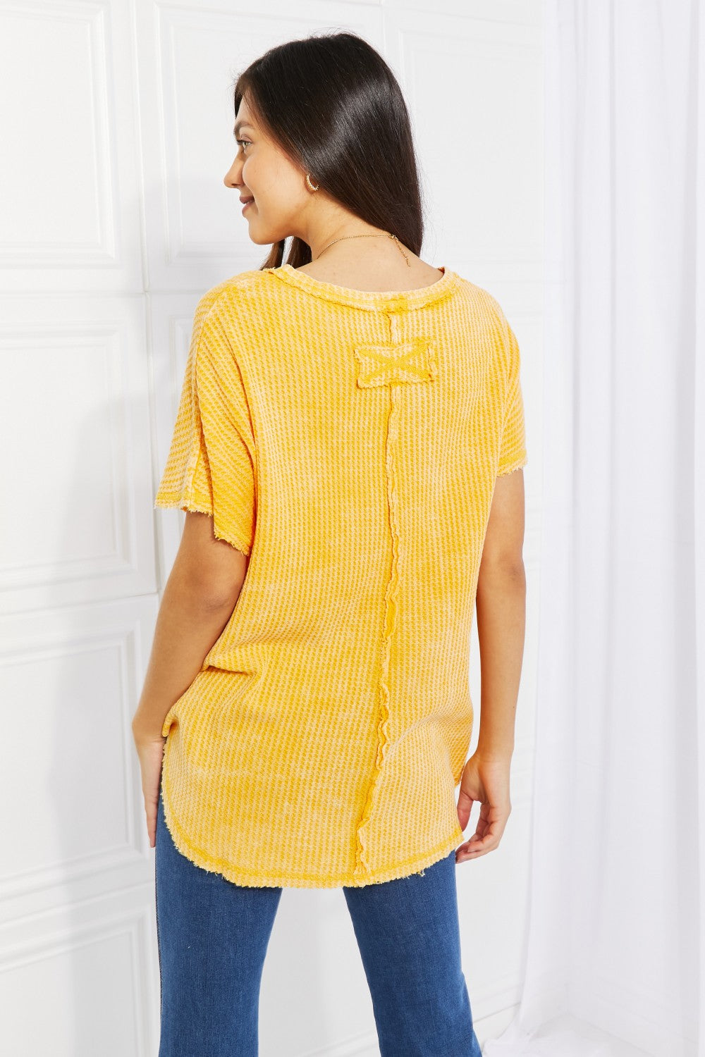 Willow Cotton Waffle Knit Top in Yellow Gold