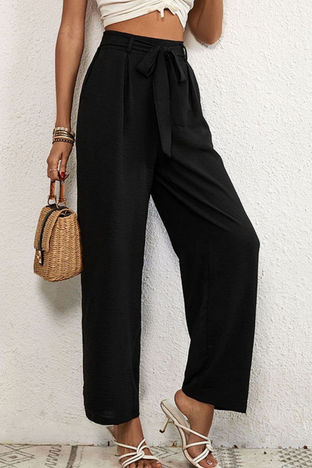 Polly Pleated Wide Leg Pants with Pockets