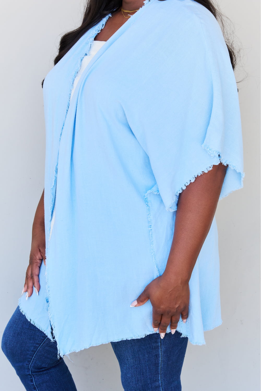 Summer is Calling Wash Gauze Open Front Kimono in Pastel Blue