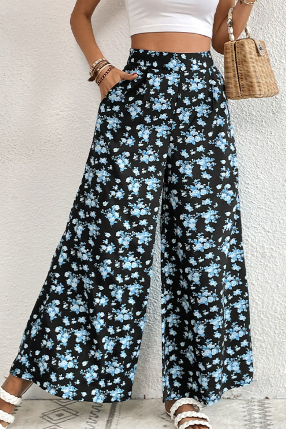 Christie Blue Floral Culottes with Pockets