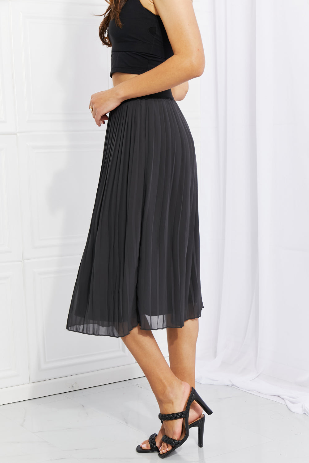 Prudence Pleated Chiffon Midi Skirt | Zenana Full Size Romantic At Heart Pleated Chiffon Midi Skirt