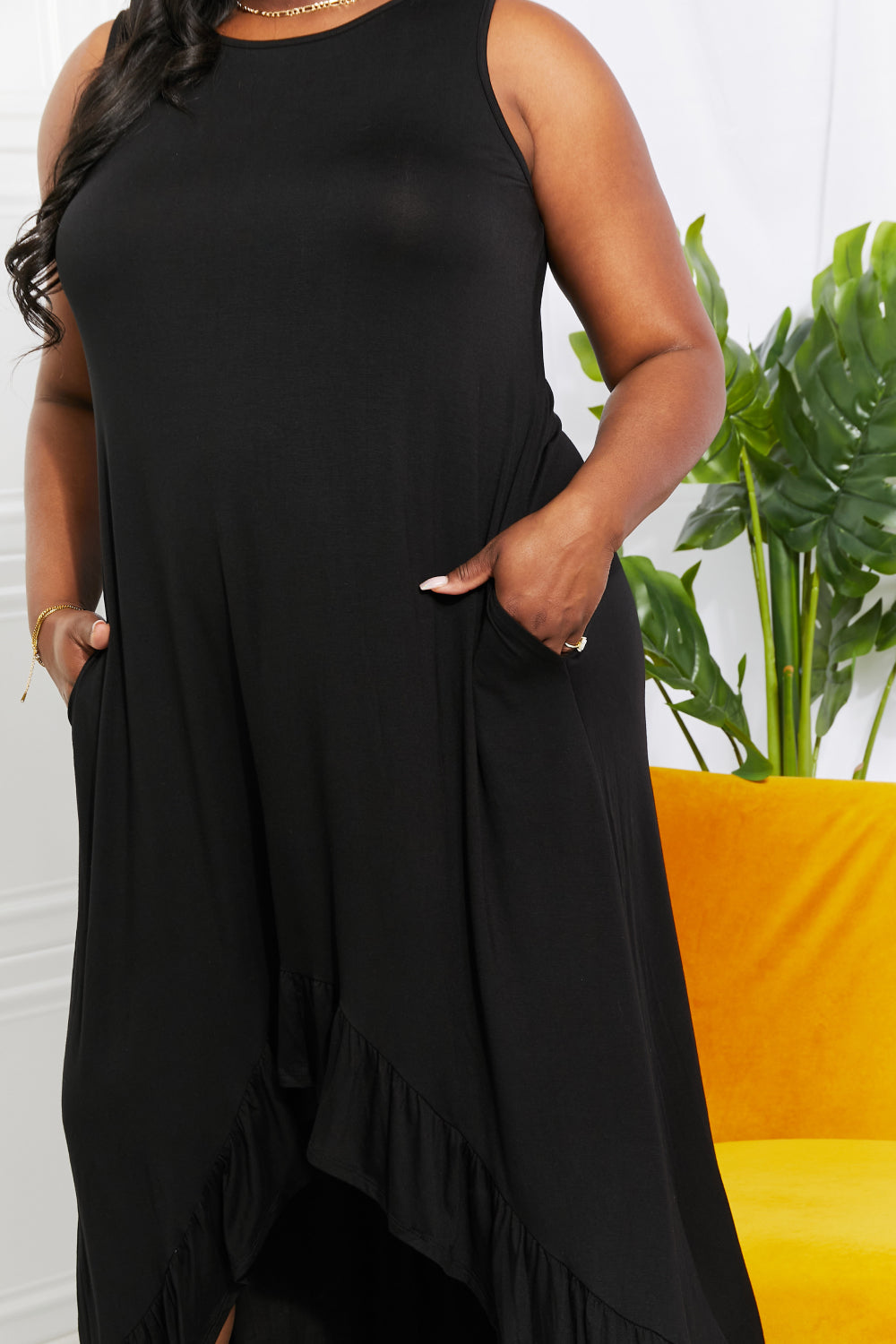 Hillary High-Low Ruffled Maxi Dress with Pockets