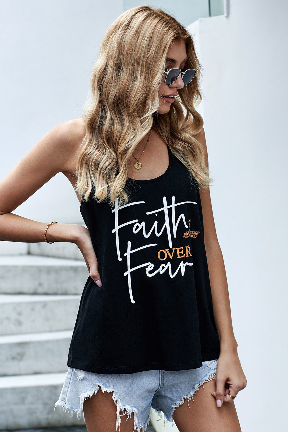 Faith Over Fear Tank in Black