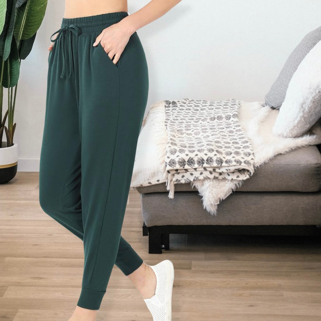 Womens Jonnie French Terry Jogger Pant with Pockets in Hunter Green