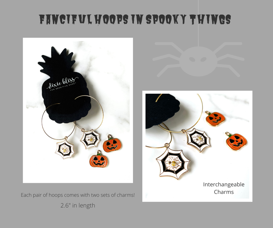 Dixie Bliss Earrings: Halloween Fanciful Hoops in Spooky Things