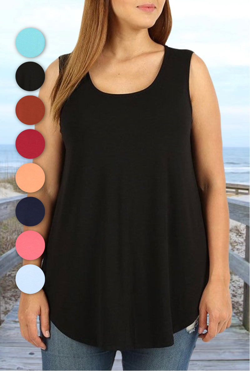 Sold Basics | Relaxed Scoop Tank Top Sleeveless | Soft & Stretchy Material | Rounded Hemline | Zenana Brand