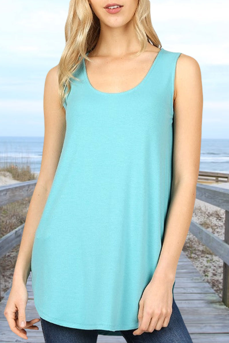 Ash Mint | Sold Basics | Relaxed Scoop Tank Top Sleeveless | Soft & Stretchy Material | Rounded Hemline | Zenana Brand