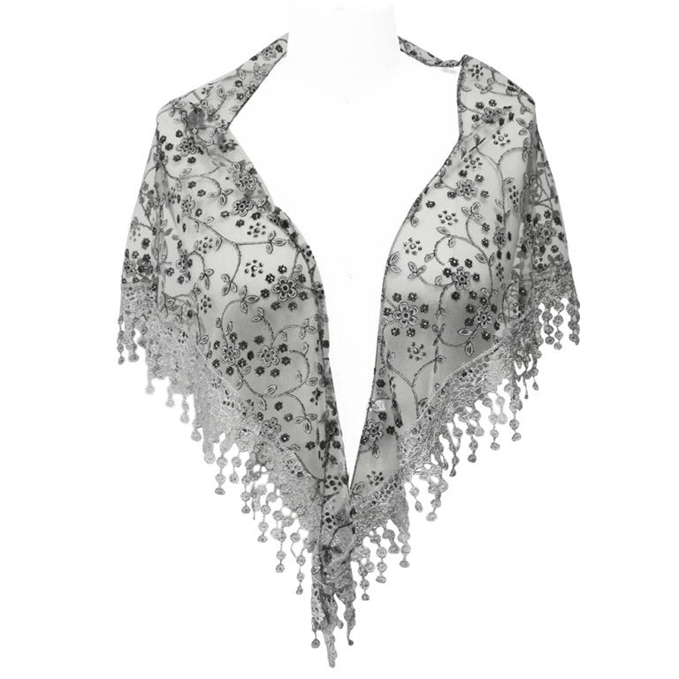 Embroidered Floral Triangle Scarf |4 colors|