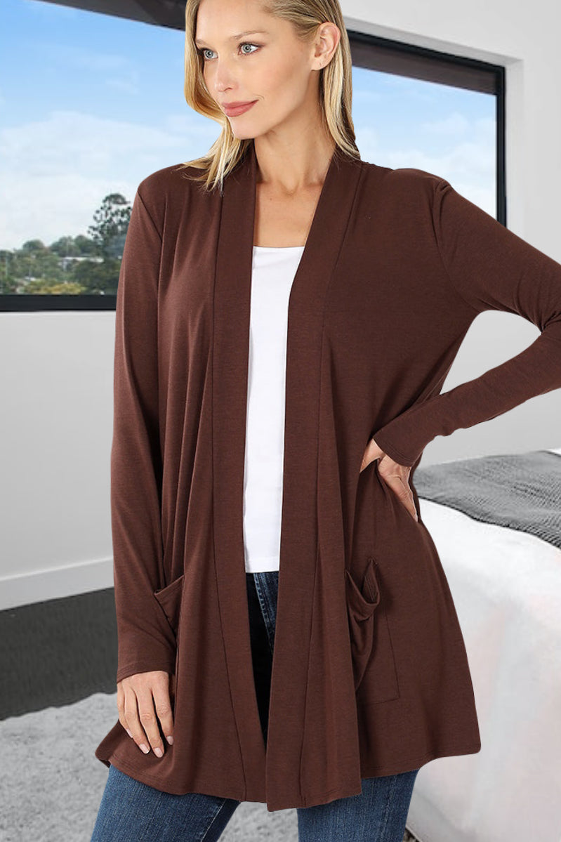 Americano Brown Carmine Women's & Junior's Long Sleeve Cardigan with Pockets in sizes Small-3XL Regular and Plus Sizing