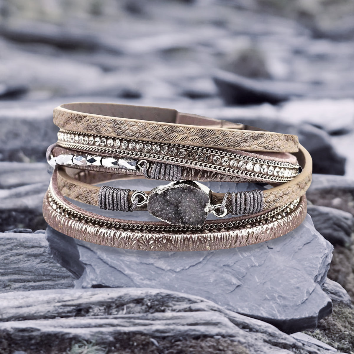 Magnetic Druzy Stone Wrap Bracelet |2 colors|