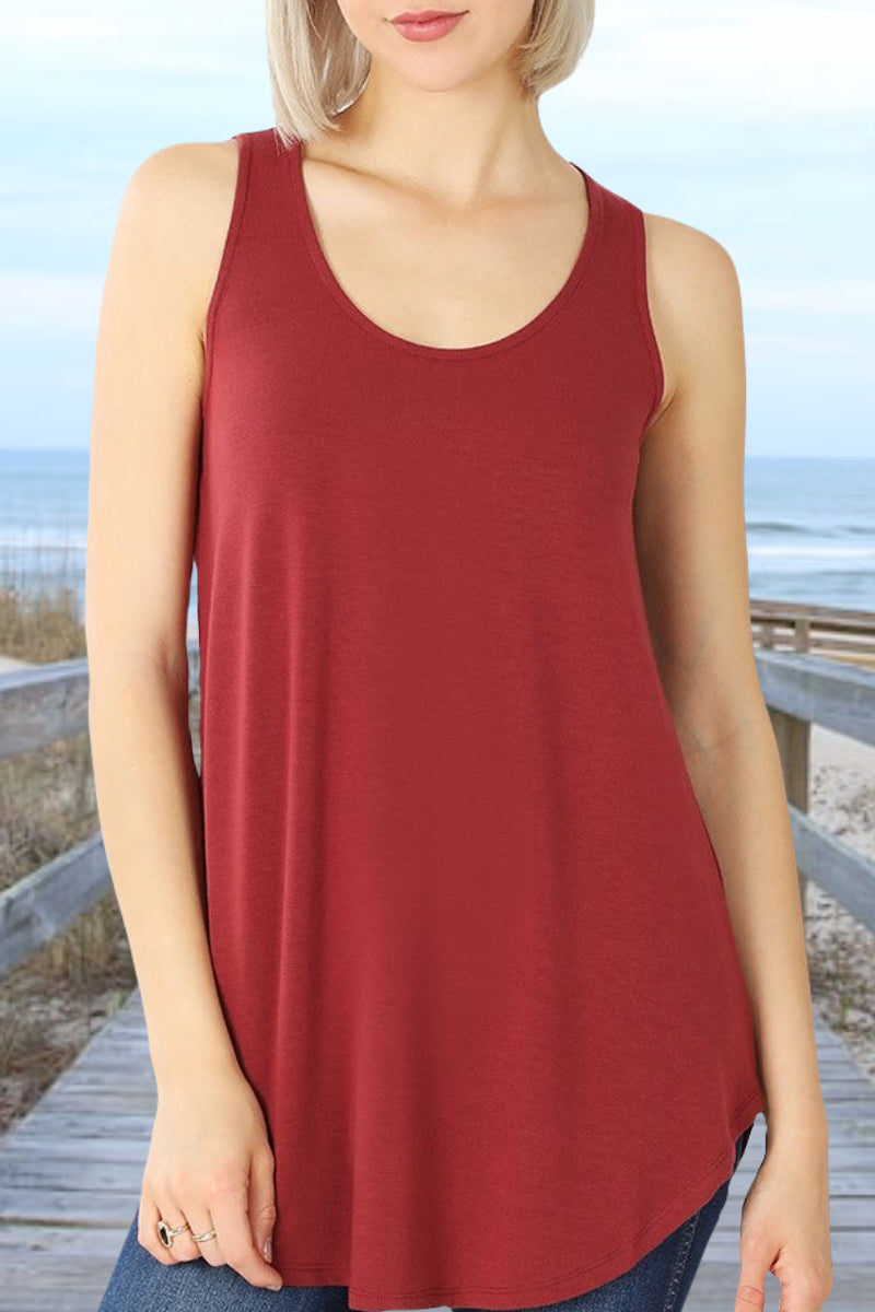 Brick Red Sold Basics | Relaxed Scoop Tank Top Sleeveless | Soft & Stretchy Material | Rounded Hemline | Zenana Brand