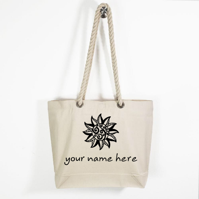 Canvas Rope Handle Tote Bag: Tribal Sun Personalized * Add your name