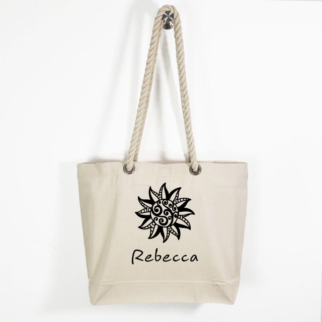 Canvas Rope Handle Tote Bag: Tribal Sun Personalized * Add your name